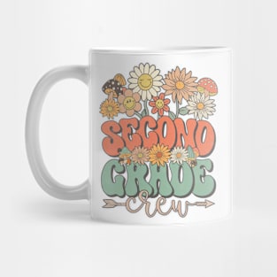 Back To School Retro Groovy Wildflower Second Grade Crew Funny Teacher Girls Mug